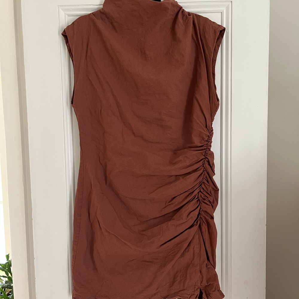 Maya Ruched Cowl-Neck Dress: Linen Mini Edition